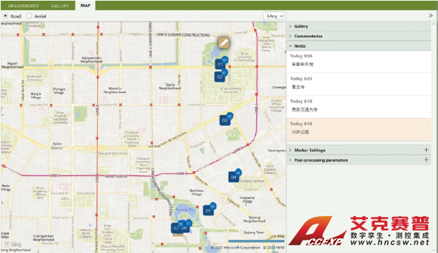 自帶GPS位置信息，在地圖上顯示不同測量位 置的聲壓級和聲暴露級